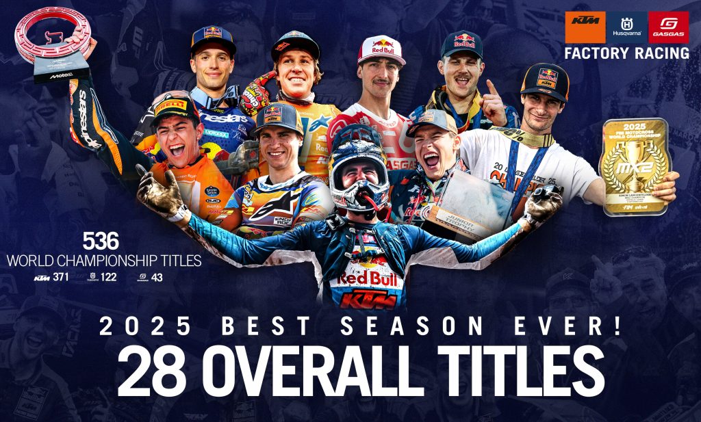 KTM delivers a historic motorsport season in 2025 with a record 28 championship titles across MotoGP, motocross, rally, enduro and supercross, confirming its status as a global racing powerhouse.